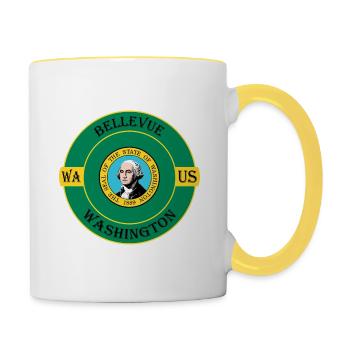 Bellevue Washington Flagge USA Reise Souvenir Abzeichen - Tasse zweifarbig - Weiß/Gelb - Rechts