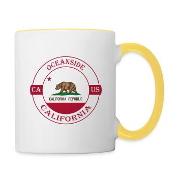 Oceanside California Flagge USA Souvenir Abzeichen - Tasse zweifarbig - Weiß/Gelb - Rechts