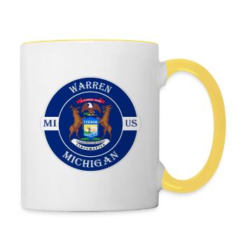 Warren Michigan Flagge USA Reise Souvenir Abzeichen - Tasse zweifarbig - Weiß/Gelb - Rechts