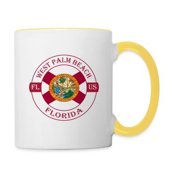 West Palm Beach Florida Flagge USA Souvenir Abzeichen - Tasse zweifarbig - Weiß/Gelb - Rechts