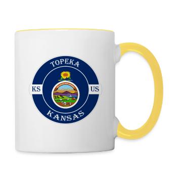 Topeka Kansas Flag USA Travel Souvenir Badge - Contrasting Mug - white/yellow - Right