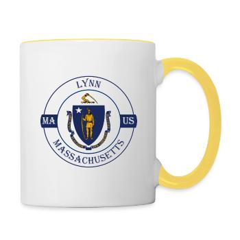 Lynn Massachusetts Flag USA Travel Souvenir Badge - Contrasting Mug - white/yellow - Right