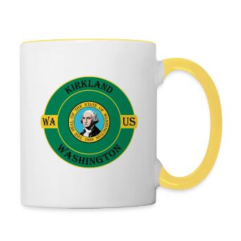 Kirkland Washington Flagge USA Reise Souvenir Abzeichen - Tasse zweifarbig - Weiß/Gelb - Rechts