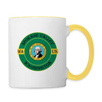 Spokane Valley Washington Flagge USA Reisesouvenir - Tasse zweifarbig - Weiß/Gelb - Rechts