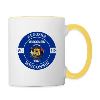Kenosha Wisconsin Flagge USA Reise Souvenir Abzeichen - Tasse zweifarbig - Weiß/Gelb - Rechts