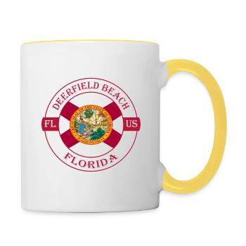 Deerfield Beach Floride drapeau USA Souvenir Badge - Mug contrasté - blanc/jaune - Droite