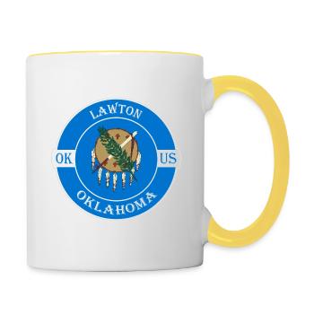 Lawton Oklahoma Flag USA Travel Souvenir Badge - Contrasting Mug - white/yellow - Right