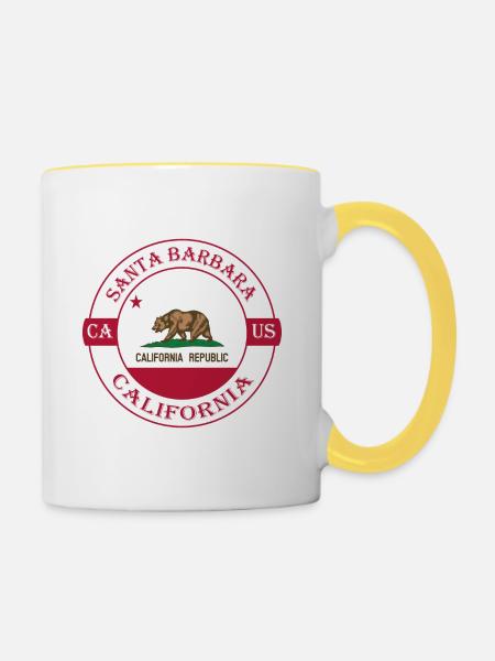 Santa Barbara California Flagge USA Souvenir Logo - Tasse zweifarbig - Weiß/Gelb