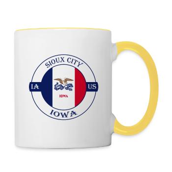 Sioux City Iowa Flagge USA Reise Souvenir Abzeichen - Tasse zweifarbig - Weiß/Gelb - Rechts