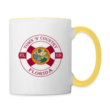 Town 'N' Country Florida Flag USA Souvenir Logo - Mug contrasté - blanc/jaune - Droite