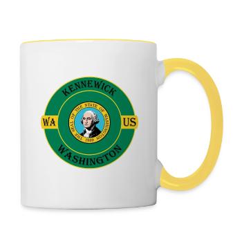Kennewick Washington Flagge USA Souvenir Abzeichen - Tasse zweifarbig - Weiß/Gelb - Rechts