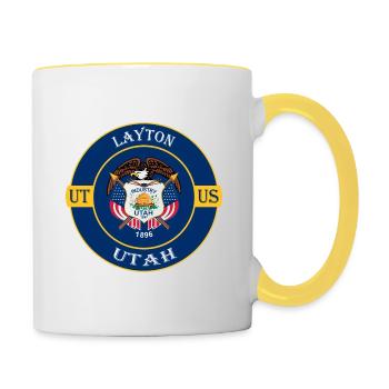 Layton Utah Flagge USA Reise Souvenir Abzeichen - Tasse zweifarbig - Weiß/Gelb - Rechts