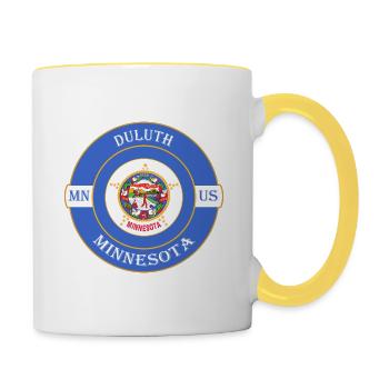 Duluth Minnesota Flagge USA Reise Souvenir Abzeichen - Tasse zweifarbig - Weiß/Gelb - Rechts