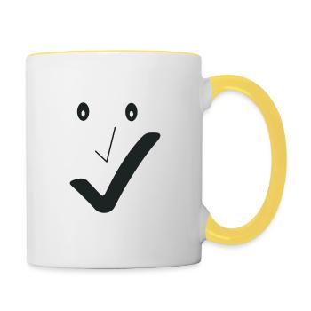 Feines Lächeln - Feines Gesicht 02. - Tasse zweifarbig - Weiß/Gelb - Rechts