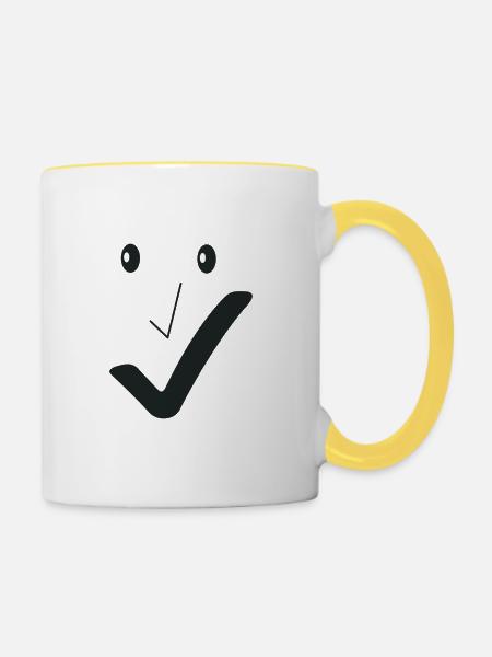 Feines Lächeln - Feines Gesicht 01. - Tasse zweifarbig - Weiß/Gelb
