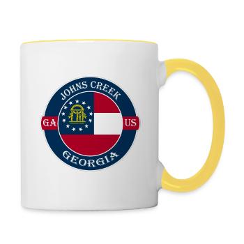 Johns Creek Georgia Flagge USA Reise Souvenir Abzeichen - Tasse zweifarbig - Weiß/Gelb - Rechts