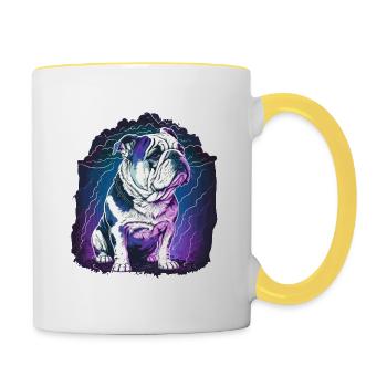 Vaporwave Bulldog Bad Weather - Contrasting Mug - white/yellow - Right