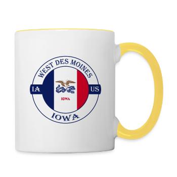 West Des ines Iowa Flagge USA Souvenir Abzeichen - Tasse zweifarbig - Weiß/Gelb - Rechts