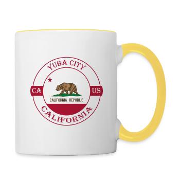 Yuba City California Flag USA Souvenir Badge - Mug contrasté - blanc/jaune - Droite