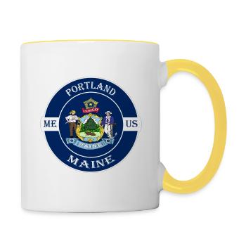 Portland Maine Flag USA Travel Souvenir Badge - Contrasting Mug - white/yellow - Right