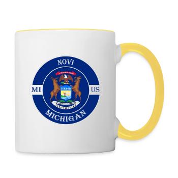 Novi Michigan Flagge USA Reise Souvenir Abzeichen - Tasse zweifarbig - Weiß/Gelb - Rechts