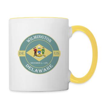 Wilmington Delaware Flagge USA Reise Souvenir Abzeichen - Tasse zweifarbig - Weiß/Gelb - Rechts