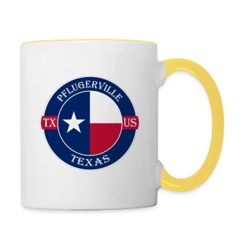 Pflugerville Texas Flagge USA Reise Souvenir Abzeichen - Tasse zweifarbig - Weiß/Gelb - Rechts