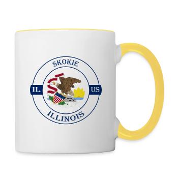 Skokie Illinois Flag USA Travel Souvenir Badge - Mug contrasté - blanc/jaune - Droite