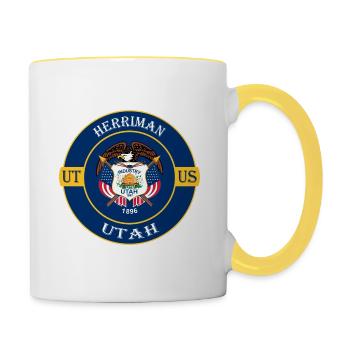 Herriman Utah Flagge USA Reise Souvenir Abzeichen - Tasse zweifarbig - Weiß/Gelb - Rechts