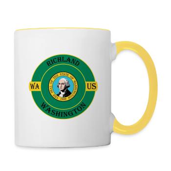 Richland Washington Flagge USA Reise Souvenir Abzeichen - Tasse zweifarbig - Weiß/Gelb - Rechts
