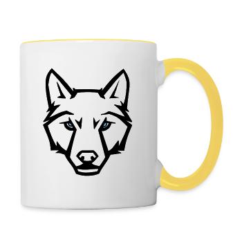 Wolf mit Blauen Augen - Tasse zweifarbig - Weiß/Gelb - Rechts