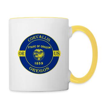 Corvallis Oregon Flagge USA Reise Souvenir Abzeichen - Tasse zweifarbig - Weiß/Gelb - Rechts