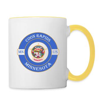 Coon Rapids Minnesota Flagge USA Souvenir Abzeichen - Tasse zweifarbig - Weiß/Gelb - Rechts