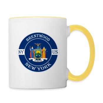 Brentwood New York Flag USA Travel Souvenir Badge - Mug contrasté - blanc/jaune - Droite