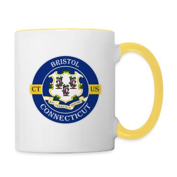 Bristol Connecticut Flag USA Travel Souvenir Badge - Contrasting Mug - white/yellow - Right