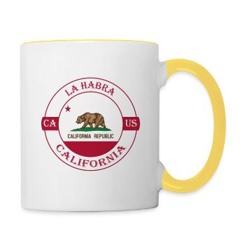 La Habra Kalifornien Flagge USA Reise Souvenir Abzeichen - Tasse zweifarbig - Weiß/Gelb - Rechts