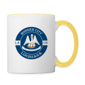 Bossier City Louisiana Flag USA Souvenir Badge - Mug contrasté - blanc/jaune - Droite