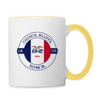 Council Bluffs Iowa Flagge USA Reise Souvenir Abzeichen - Tasse zweifarbig - Weiß/Gelb - Rechts