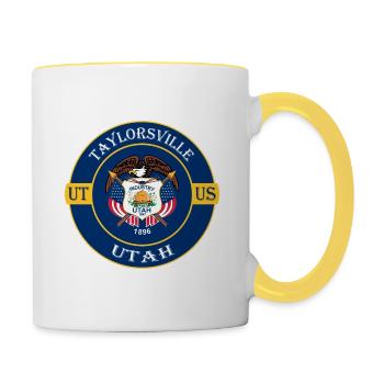 Taylorsville Utah Flagge USA Reise Souvenir Abzeichen - Tasse zweifarbig - Weiß/Gelb - Rechts