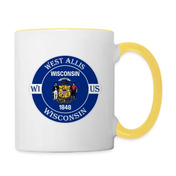 West Allis Wisconsin Flag USA Souvenir Badge - Contrasting Mug - white/yellow - Right