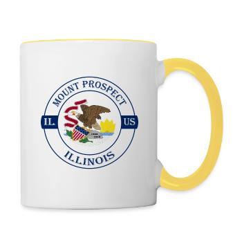 unt Prospect Illinois Flag USA Badge souvenir - Mug contrasté - blanc/jaune - Droite