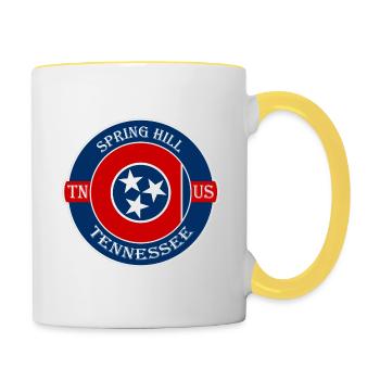 Spring Hill Tennessee Flag USA Souvenir Badge - Mug contrasté - blanc/jaune - Droite