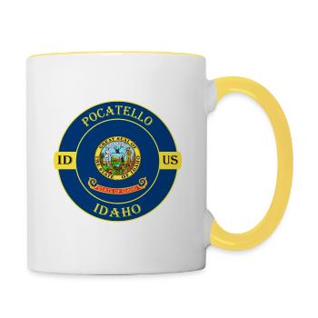 Pocatello Idaho Flagge USA Reise Souvenir Abzeichen - Tasse zweifarbig - Weiß/Gelb - Rechts