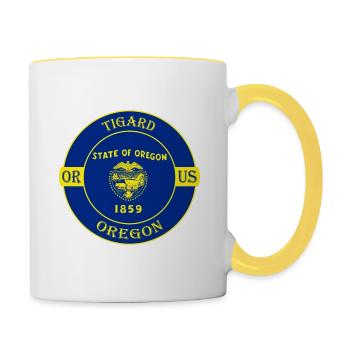 Tigard Oregon Flagge USA Reise Souvenir Abzeichen - Tasse zweifarbig - Weiß/Gelb - Rechts