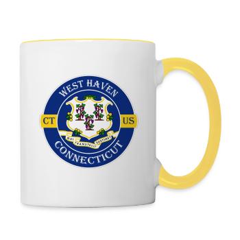 West Haven Connecticut Flag USA Souvenir Badge - Mug contrasté - blanc/jaune - Droite
