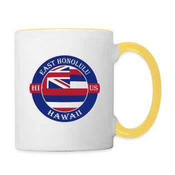 East Honolulu Hawaii Flag USA Souvenir Badge - Mug contrasté - blanc/jaune - Droite