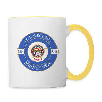 St. Louis Park Minnesota Flag USA Souvenir Logo - Mug contrasté - blanc/jaune - Droite