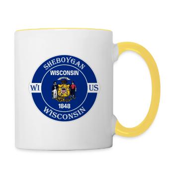 Sheboygan Wisconsin Flagge USA Reise Souvenir Abzeichen - Tasse zweifarbig - Weiß/Gelb - Rechts