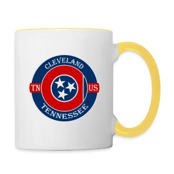 Cleveland Tennessee Flag USA Travel Souvenir Badge - Mug contrasté - blanc/jaune - Droite