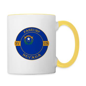Pahrump Nevada Flagge USA Reise Souvenir Abzeichen - Tasse zweifarbig - Weiß/Gelb - Rechts